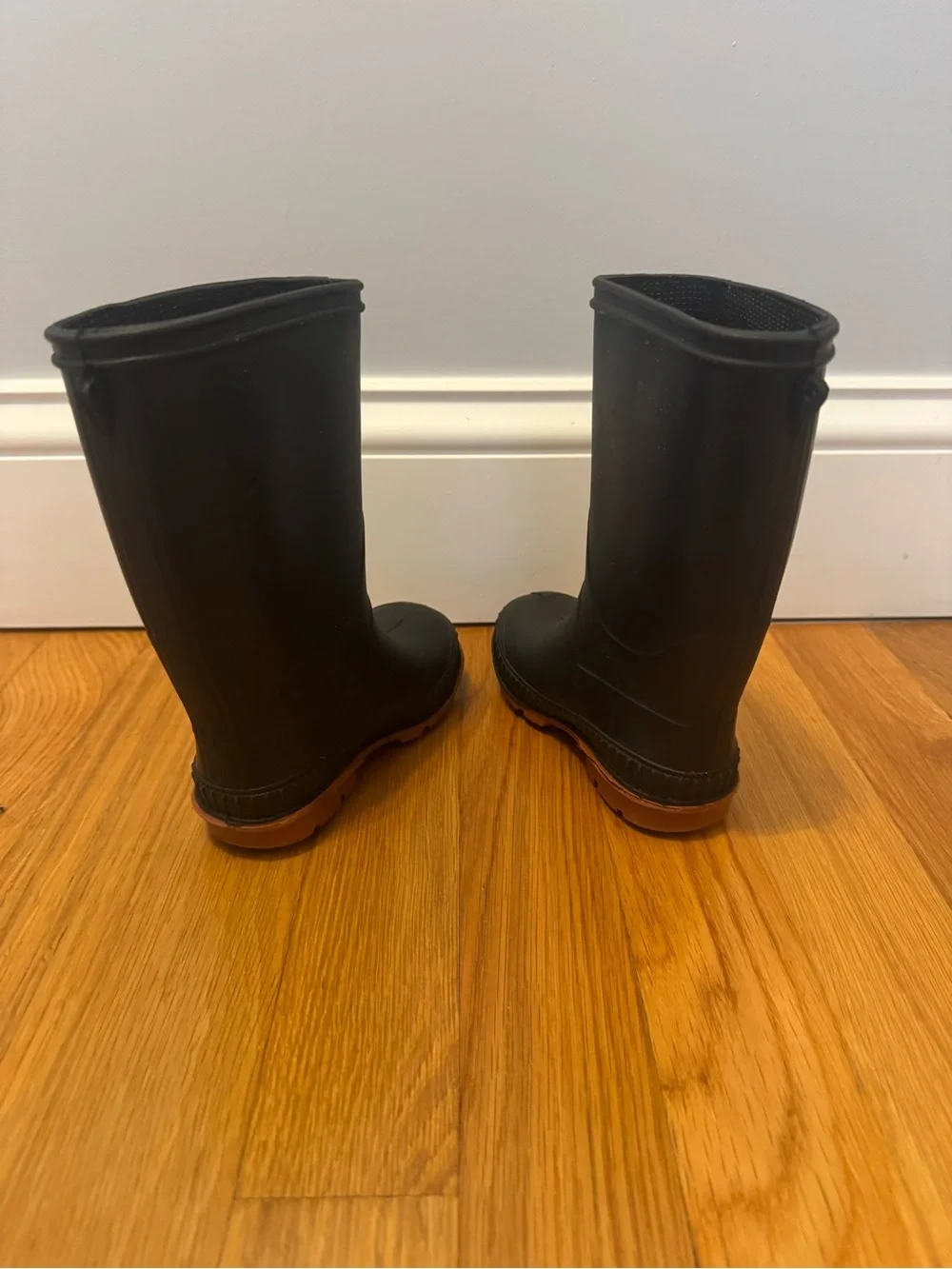 wonder nation Black Rain Boots with Brown Outsole